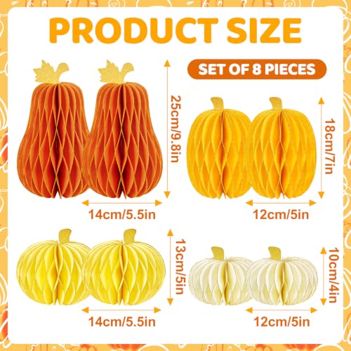 Yellow Pumpkin Honeycomb Centerpiece Set - Fall Autumn Halloween Thanksgiving Decor