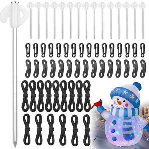 Heavy Duty Inflatable Stakes Set - 60 Pcs Garden Lawn Tie Downs with Hooks & Ropes - Seasonal Decor Security - Variation 60
