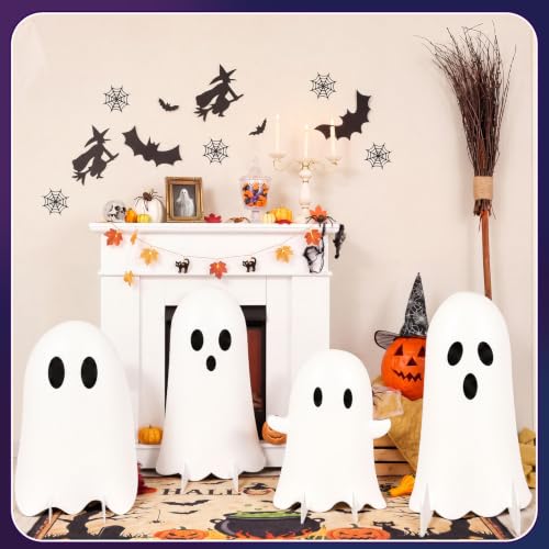 Halloween Ghost Cardboard Cutouts Set - Rustic Farmhouse Decor, 27.56 Inches, 4 Pieces - Variation: Ghost