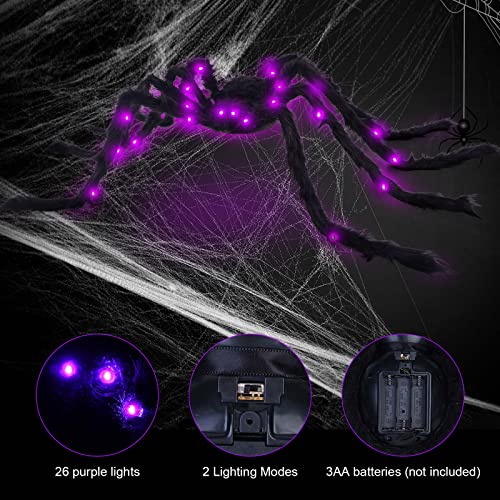 Halloween Spider Decorations Light Up 4ft Giant Spiders - Black & Purple (2 Pack) - HalloweenB