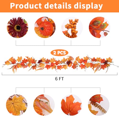 Yellow Pumpkin Fall Garland 2PCS for Autumn Thanksgiving Home Decor