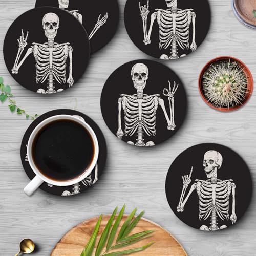 Skeleton Skull Coasters Set of 6 - Ceramic Stone Vintage Drink Protectors