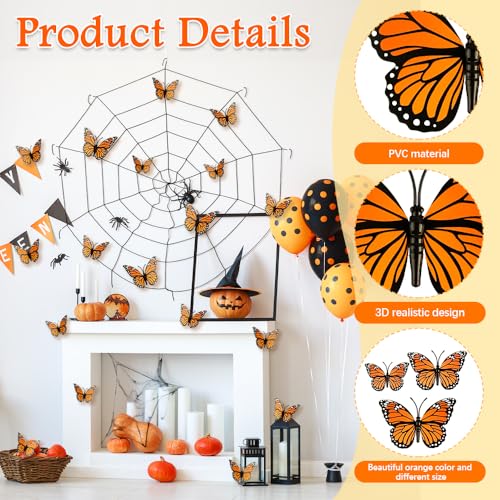 12 Pcs Monarch Butterfly Wall Decor Set - 3 Sizes Artificial Halloween Craft Decorations