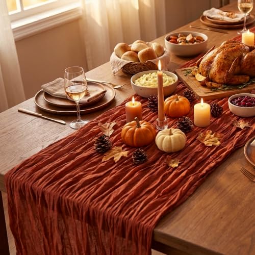 6 Pack Terracotta Cheesecloth Table Runner - Boho Gauze Fall Decor 10ft