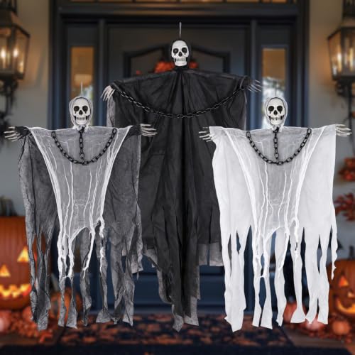 Halloween Hanging Ghosts with Chains - Chain Style Grim Reaper Decorations, 3 Pack