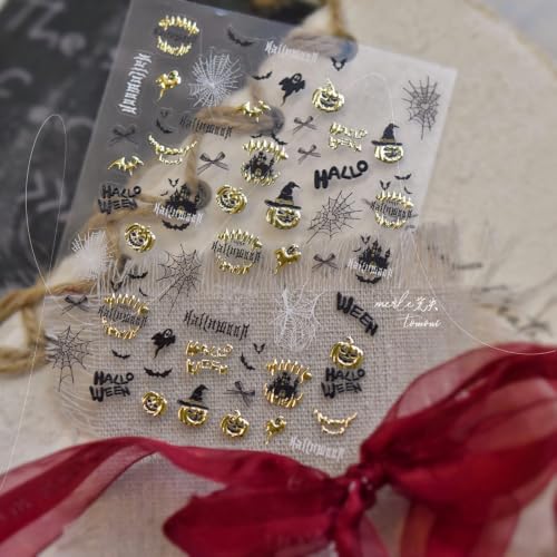 Self-Adhesive 5D Embossed Nail Stickers - Gold Halloween, Long-Lasting Nail Art Decals