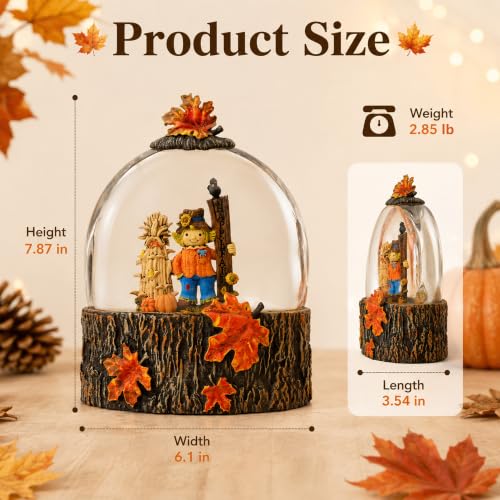 Light Up Fall Snow Globe for Tables - Thanksgiving Harvest Autumn Decoration - Brown & Orange