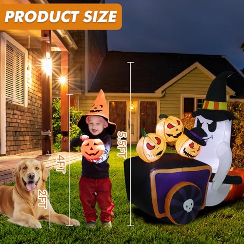 6FT Inflatable Halloween Ghost with Pumpkins Lighted Yard Decor, Outdoor Friendly