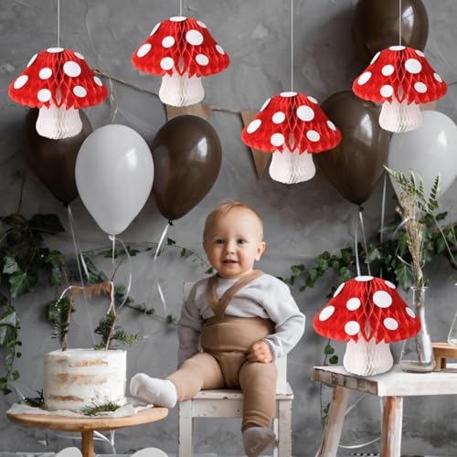 Red Mushroom Honeycomb Decorations Set for Party & Event Decor