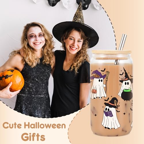 Halloween Ghost Witch Coffee Glass Tumbler - Spooky Iced Drink Cup