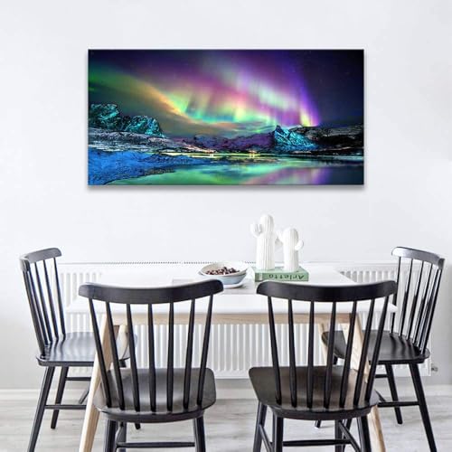 Aurora Borealis Canvas Wall Art - Northern Lights Scenery, 40x20 Inches, Ready to Hang - Aurora Art