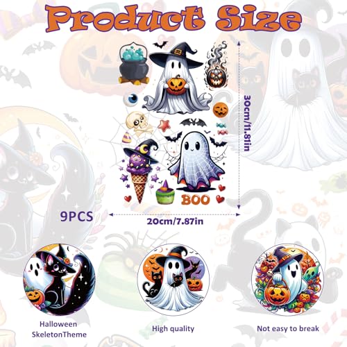 Halloween Party Decorations - 9 Sheets Ghost Bat Spider Vampire Window Clings - Halloweenr Variation