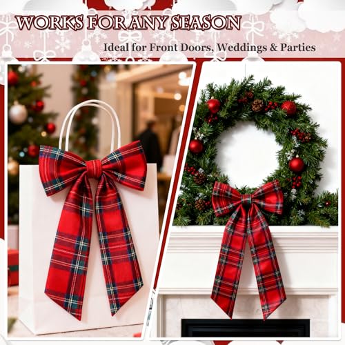 Holiday Wreath Sash 2PCS Cotton Ribbon Bow for Front Door & Decor