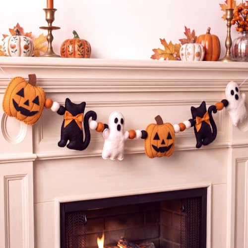 Halloween Felt Banner with Pumpkins Ghosts Black Cats - Ghosts Variation