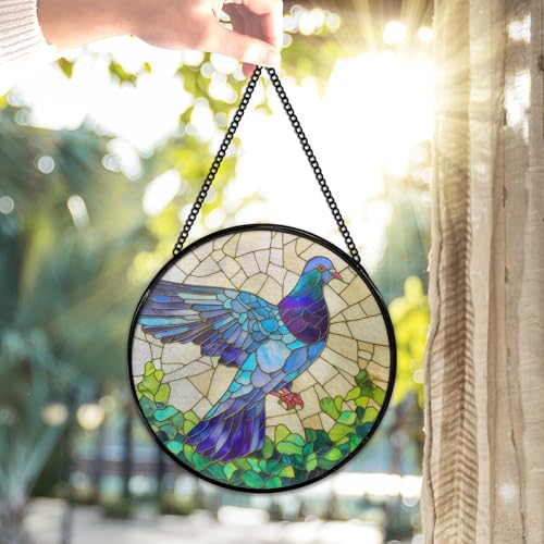 Stained Glass Bird Sun Catcher - Pigeon Window Hanging Decor, 7.9 Inch, Color14