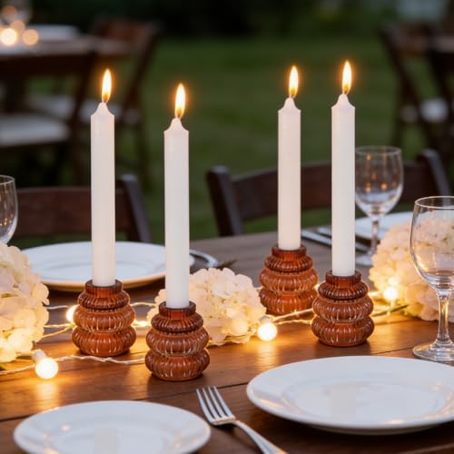 Brown Tower-Shaped Candle Holders Set of 6 for Wedding & Home Decor
