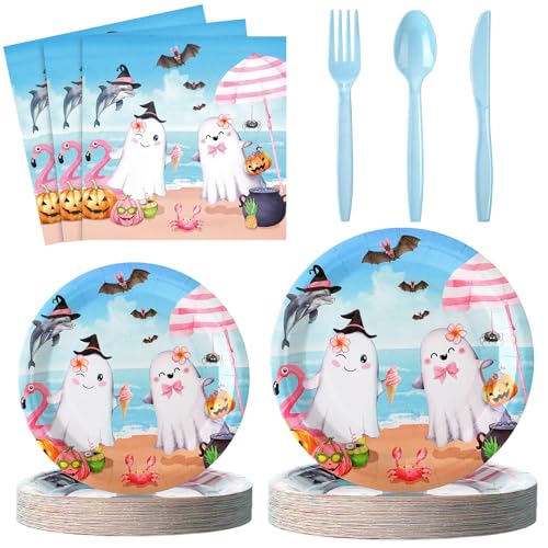 Halloween Summer Beach Party Tableware Set for 50 Guests - Plates, Napkins, Cutlery
