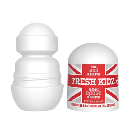 Fresh Kidz Roll On Deodorant for Kids and Teens - Baking Soda and Aluminum-free 24 Hour Protection for Sensitive Skin - Boys "Red" 1.86 fl.oz. (2 Pack)