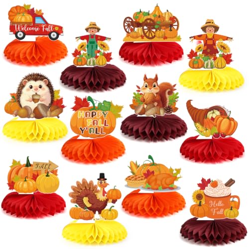 Fall Honeycomb Centerpieces 12pcs for Thanksgiving Party Table Décor - Variation of Fall