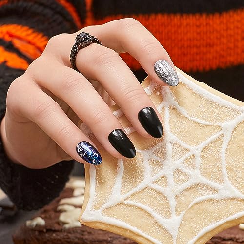 Bewitching Halloween Blue Almond Press-On Manicure - Medium Length, Chip & Smudge Proof