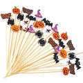 Halloween Cocktail Picks - Colorful Bat Ghost Pumpkin Spider Hat Drink Topper Set 140pcs