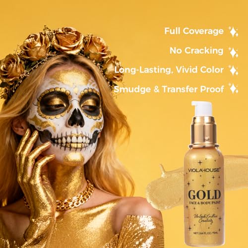 Gold Face & Body Paint - Washable, Long-Lasting, Highly Pigmented for Halloween & Stage Makeup - 75ml