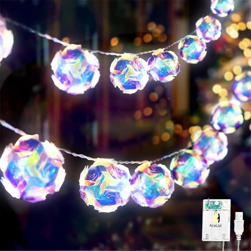Lotus Ball-20 LED Globe Disco Ball Mirror String Lights - 10ft USB & Battery Powered Fairy Lights, Eid Ramadan & Party Decor