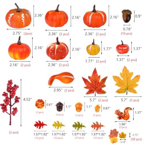 Mini Fall Pumpkin Decor Set - 125 Pcs Artificial Pumpkins & Accents with Mixed Sizes