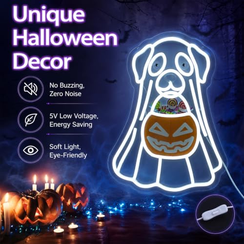 Halloween Ghost Dog Neon Sign Lighted Decoration - Outdoor USB Powered 16x12"