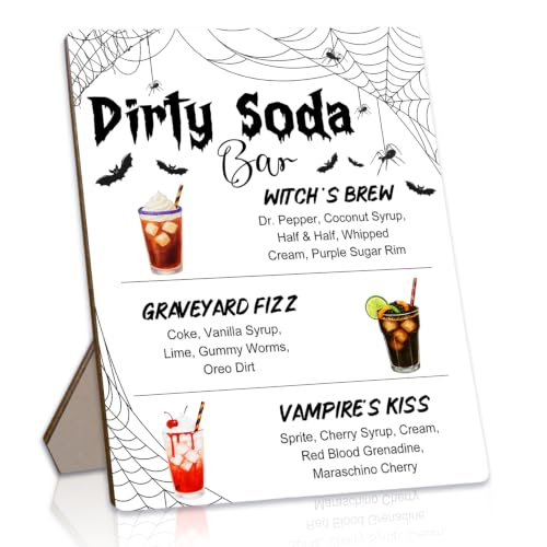 White Halloween Dirty Soda Bar Sign, Wooden Desktop Party Decor