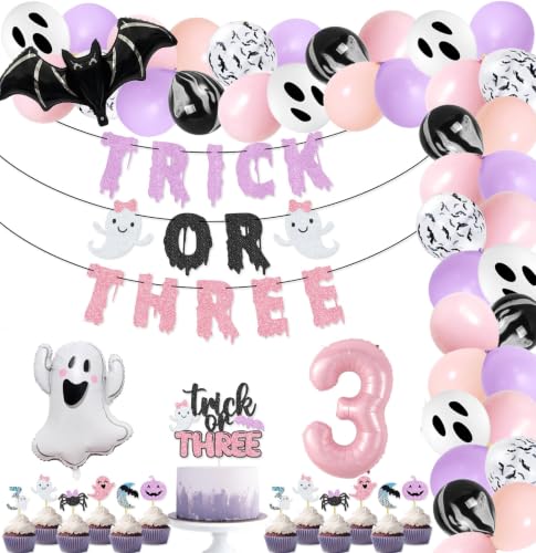Halloween Trick or Three Party Kit with Banners Balloons Cake Toppers for Kids Celebration