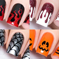 Halloween Nail Vinyl Stencils 4 Pack - Fire, Slime Drips, Spider Web, Pumpkin Faces