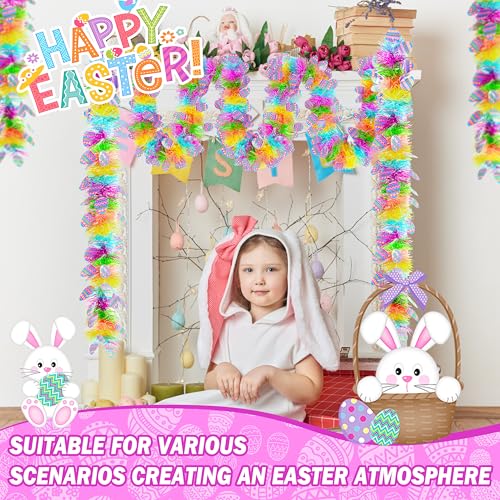 50FT Easter Tinsel Garland with Confetti Streamers - Spring Green, Purple, Yellow, Blue, Green, Pink Variations