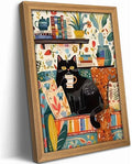 Black Cat Coffee Framed Wall Art - 16x12 Inches Kitchen Decor