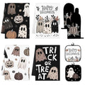 Halloween Ghost Kitchen Decor Set with Towels & Oven Mitts - Neutral Spooky Style