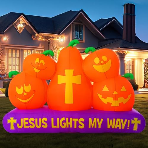 5 ft Christian Halloween Inflatable Pumpkins with LED Lights Outdoor Yard Decor