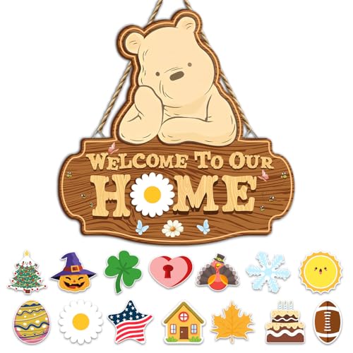 Winnie Welcome Sign for Door Decor - Interchangeable Holiday Sign - Housewarming Gift - Variation of Welcome Sign