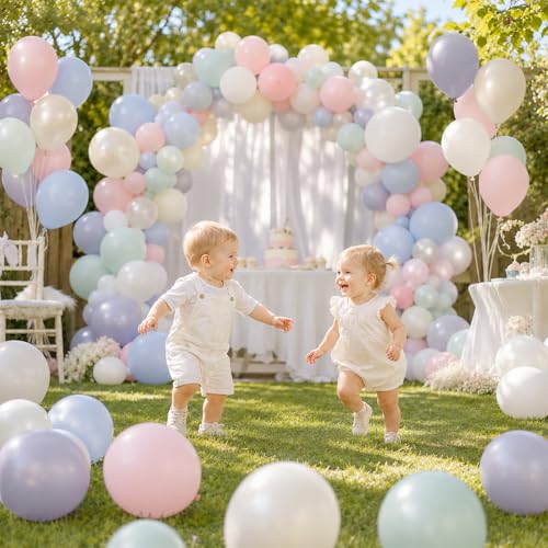 Pastel Balloons 60 Pcs Set with Pink, Green, Blue, Neutral Tones for Party Decorations