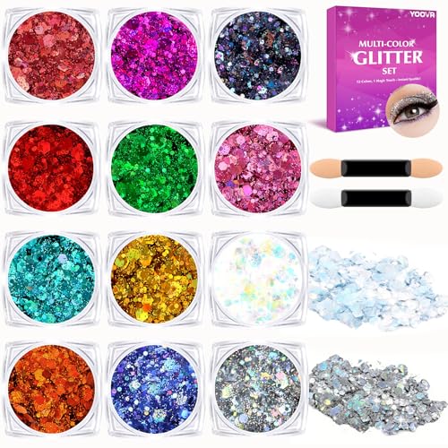 12 Colors Body & Face Glitter Gel with Built-In Adhesive for Hair and Skin