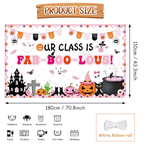 Halloween Classroom Banner Our Class Is FAB-BOO-LOUS 5.9x3.6ft Ghost Bat Spider Decor