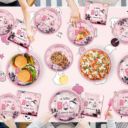 Baby Shower Decorations Set - Little Boo Girl Plates & Napkins for Halloween Party