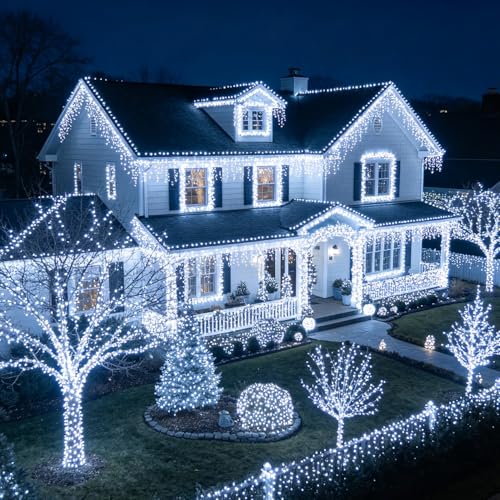 Outdoor Indoor LED String Lights 98.5Ft White Christmas Fairy Lights with 8 Modes