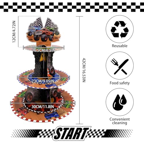 Race Car Theme Cupcake Stand - 3 Tier Dessert Tower for Race Party Decor