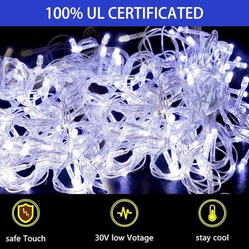 Christmas Star String Lights 320 LED 9x12Ft Outdoor Fairy Lights with 8 Modes - White Star Variation