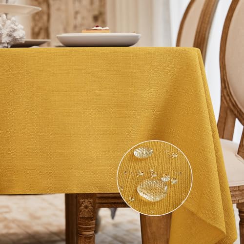 Waterproof Linen Style Rectangle Tablecloth 70x55 Inches - Gold Orange