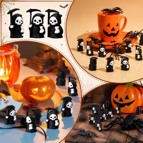Mini Grim Reaper Figurines Set - Halloween Decor for Home & Party, 50 Pieces