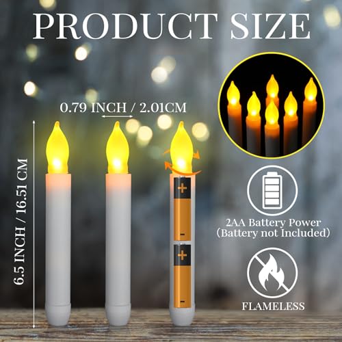 Macarrie 180 Pcs Flameless LED Taper Candles 6.7 Inches - Yellow Flashing
