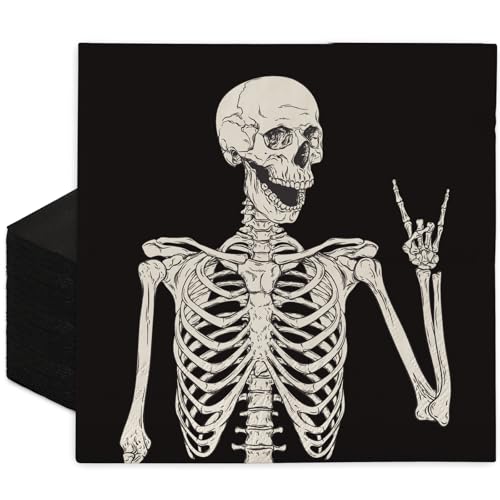 Halloween Skeleton Paper Napkins - 100 Pack Black Luncheon Hand Towels for Party & Table Decor