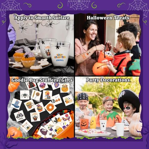 Kids Glitter Tattoo Sheets for Halloween Party Supplies - 408 Pack