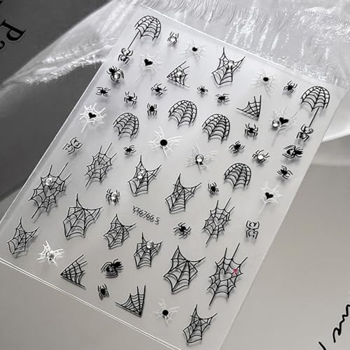Halloween Nail Stickers with Spider Web Design - Black 5D Embossed Self-Adhesive Nail Decals - Halloween Style10